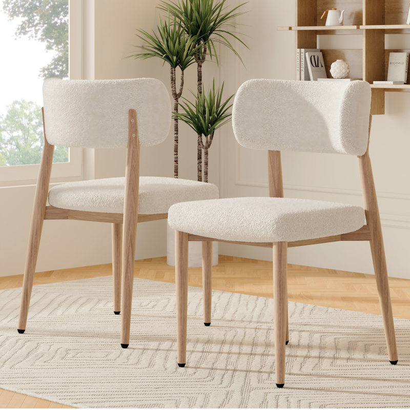 Boucle Upholstered Metal Side Chair in Beige, 2