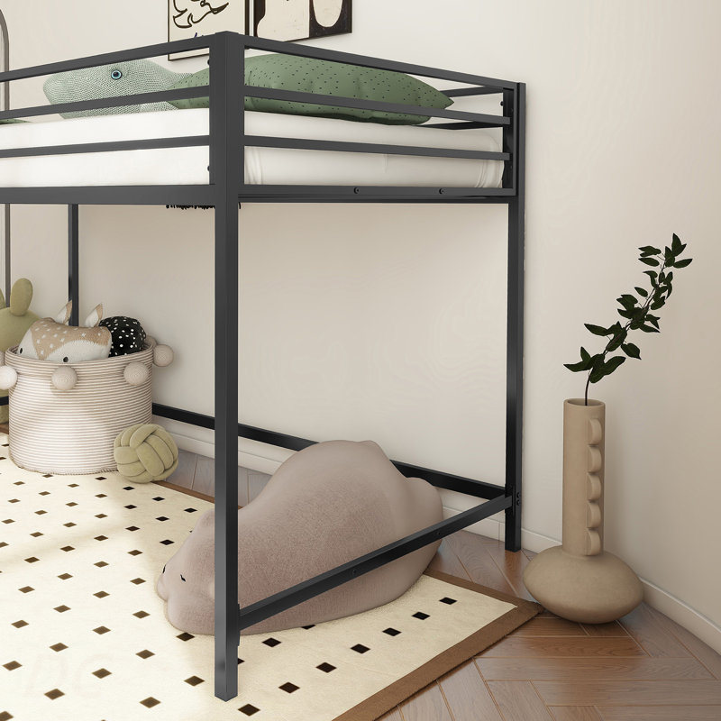 Lit mezzanine simple Adam Sturdy Junior noir pour enfants, peu encombrant, lit mezzanine avec échelle facile à monter et garde-corps, cadre de lit mezzanine pour la chambre à coucher