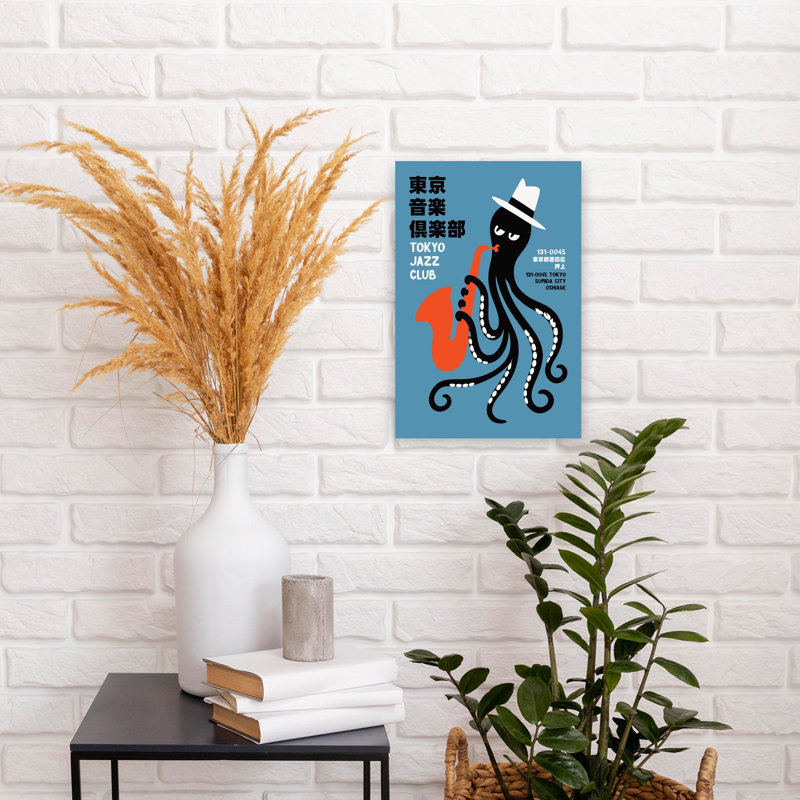 «Groovy Octopus Jazz Club Playful Retro Octopus», reproduction d'art mural, 18" H x 12" W
