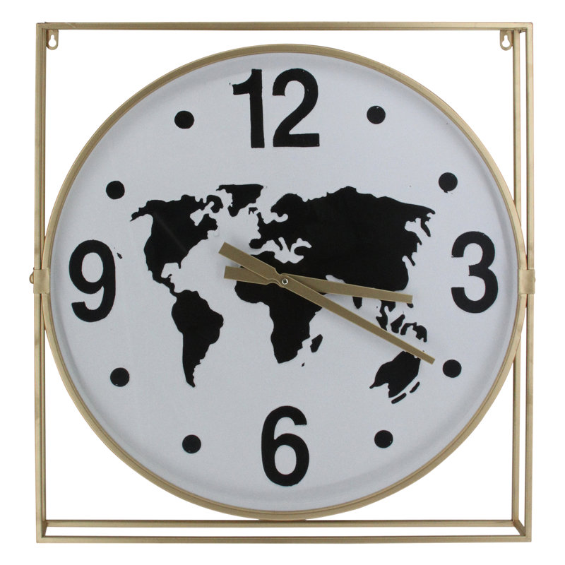 World Map Clock Metal Clock - 24" x 26" - Gold Frame