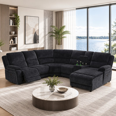 6-Piece Fabric Power Reclining Sectional Sofa With Console & Push-Back Chaise