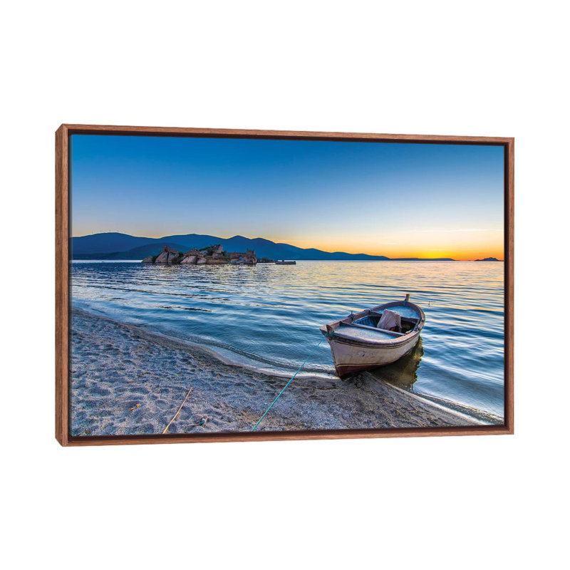 Lake Sunset V by Nejdet Duzen - Print on Canvas, 66.04 cm H x 45.72 cm W, Classic Brown Wood Framed