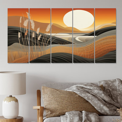 «Landscape Tranquility Full Moon Golden Fields II», reproduction sur toile - 5 panneaux égaux