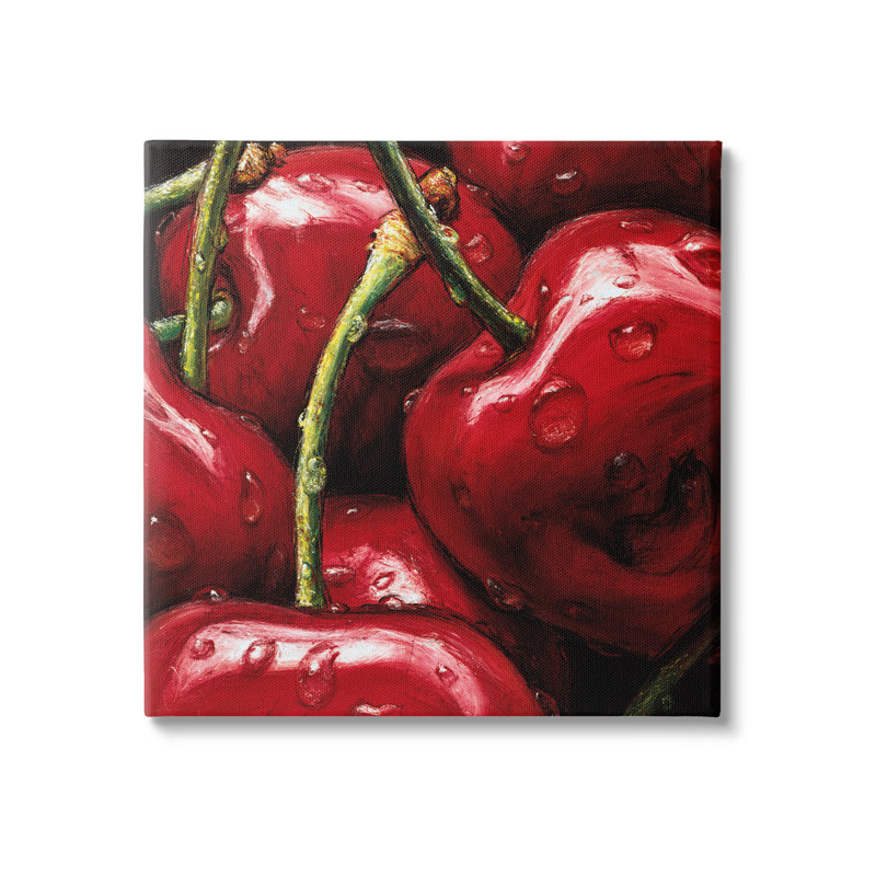 Gros plan sur des cerises rouges juteuses par Alma'ch - peinture sur toile tendue, H 24 po x l 24 po x P 1,5 po