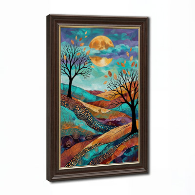 «Autumn Trees» et «Orange Moon» sur toile de sarcelle Hills, art mural