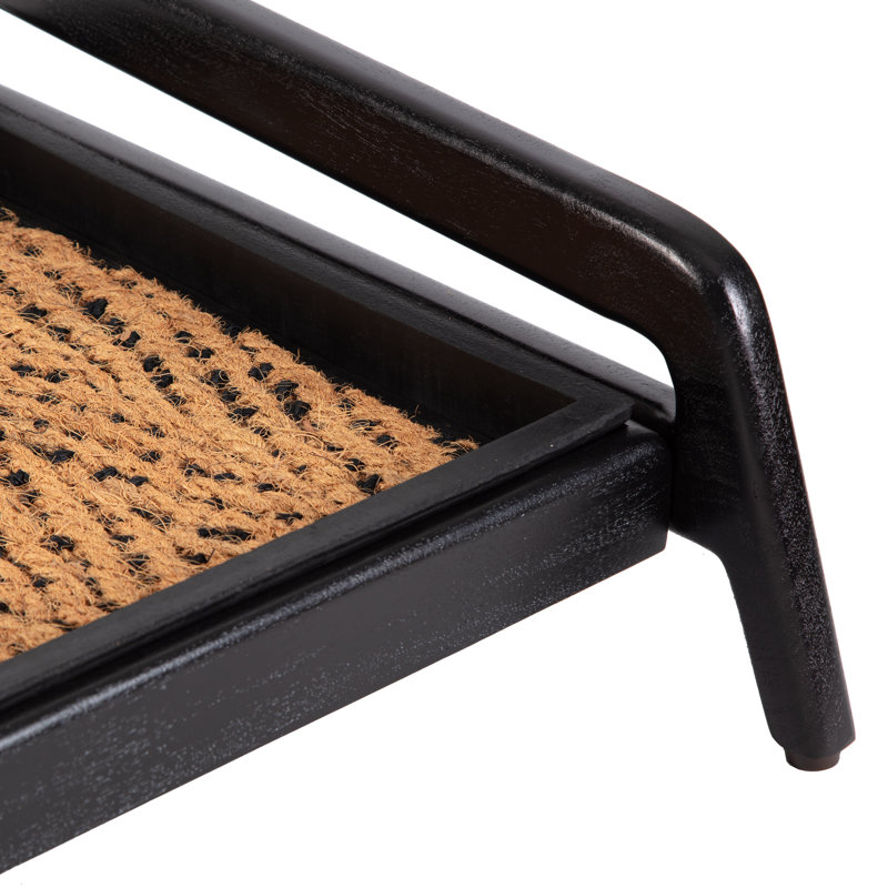 Premium Solid Wood Boot Tray Stand with Natural Coir Mat - Entryway & Mudroom Shoe Organizer, 18.5" W x 26.5" L, Black
