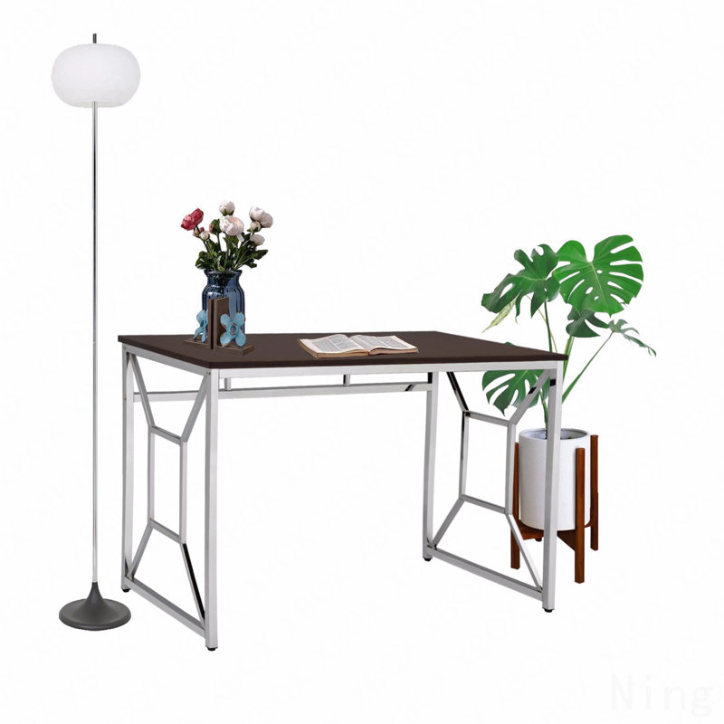 Martha Office Workspace Desk, Brown MDF/Chrome