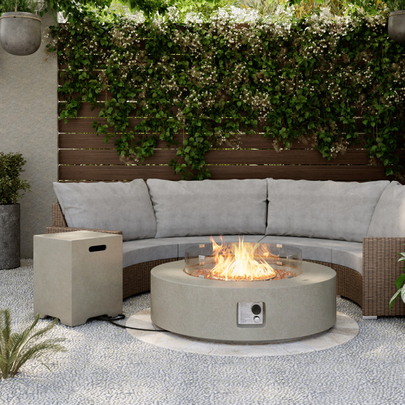 Kinzie Round Concrete Propane Smokeless Fire Pit Table, Gray