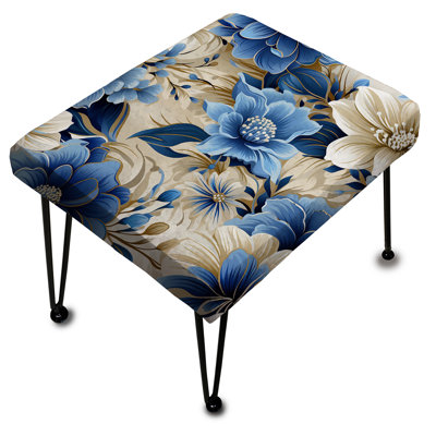 Repose-pieds bleu et blanc Harmony I - Floral