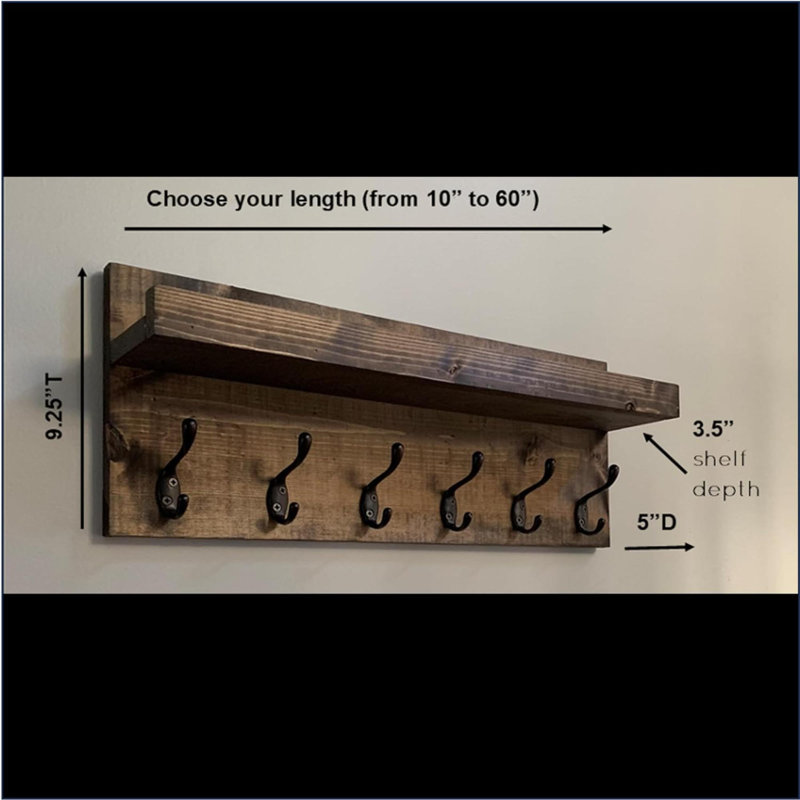 Faine Wood Tiered Shelf with Hooks, 9.25" H x 36" W x 5" D