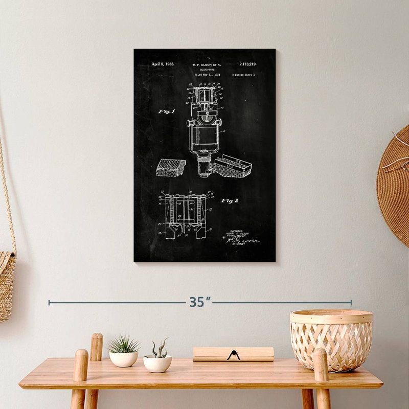 Microphone BW - impression sur toile tendue, H 24 po x l 16 po 