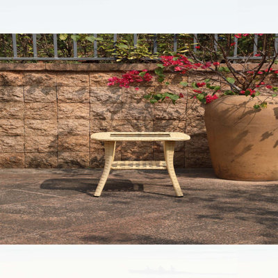 Wicker Patio Side Table with Tempered Glass