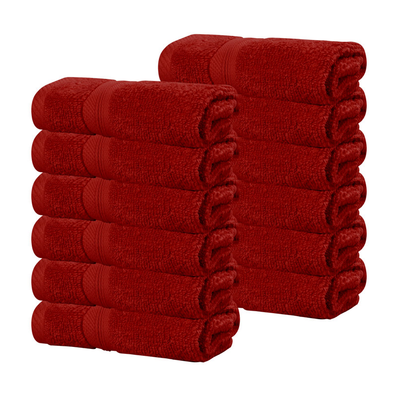 Smart Dry Zero Twist Cotton Medium Weight Face Towels (Set of 12), Crimson