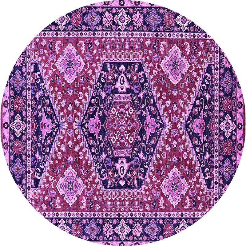 Tapis mauve de style Mid-Century moderne 1485, Rond 7 pi