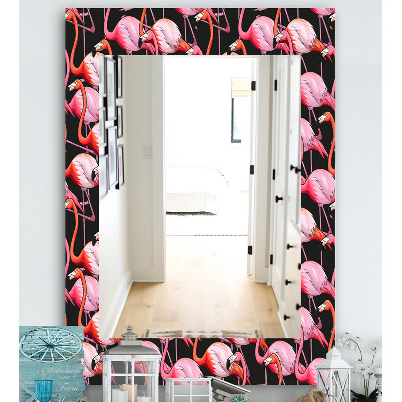 Miroir mural 3 éclectique flamant rose, H 24 po x l 32 po