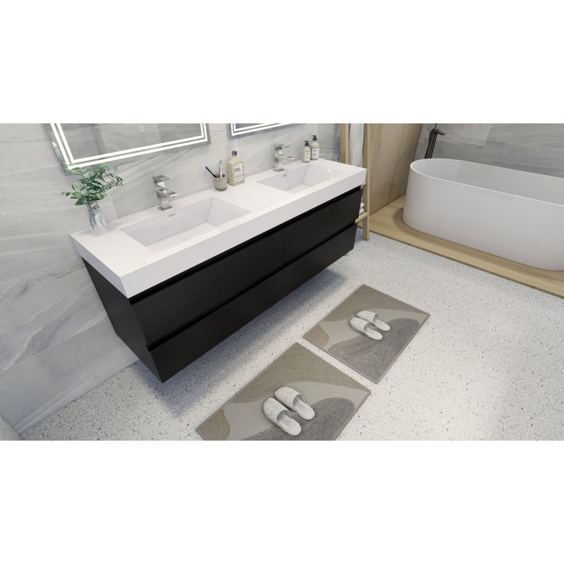 Leni 70.75'' Double Bathroom Vanity with Acrylic Top, Black