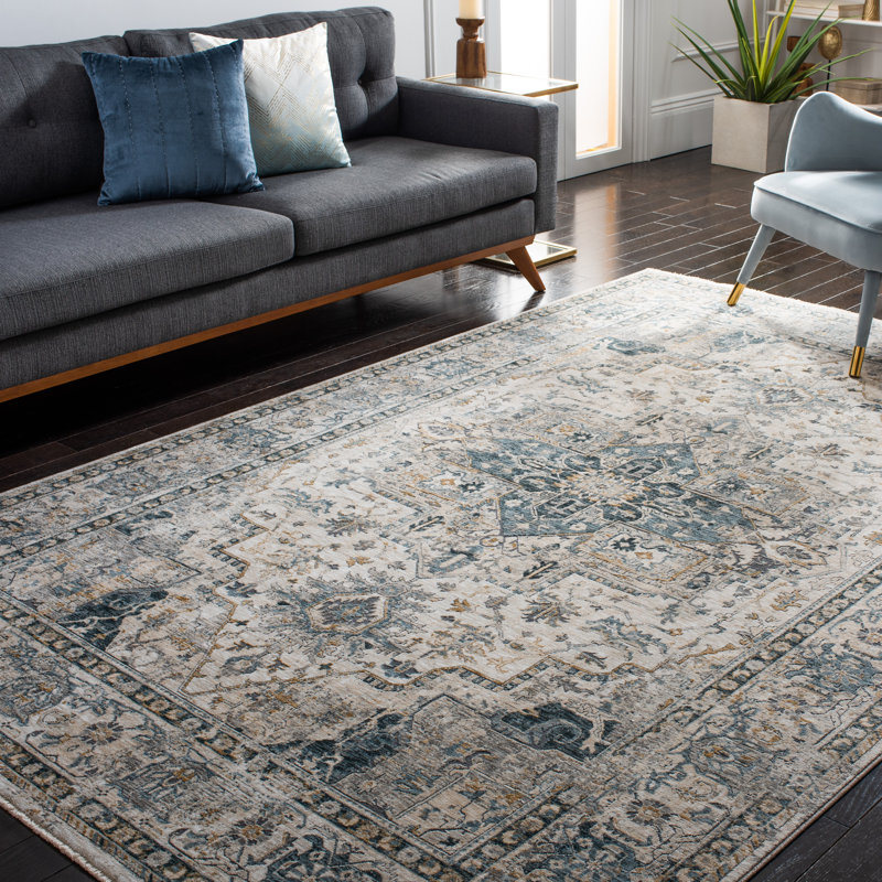 Tapis 723 ivoire / bleu marine, Rectangle 4 pi x 6 pi