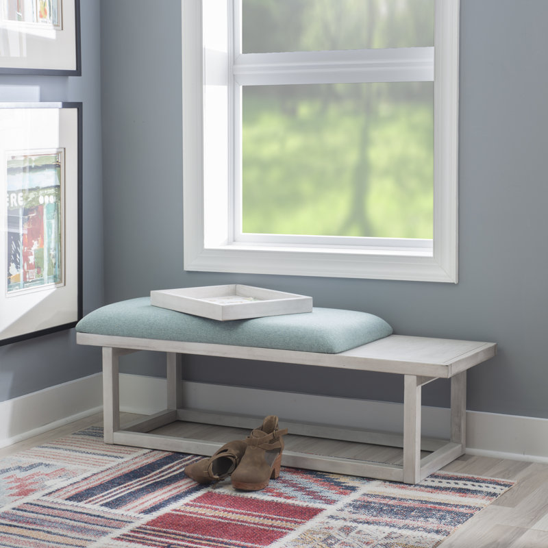 Banc rembourré avec plateau amovible, Turquoise / blanc