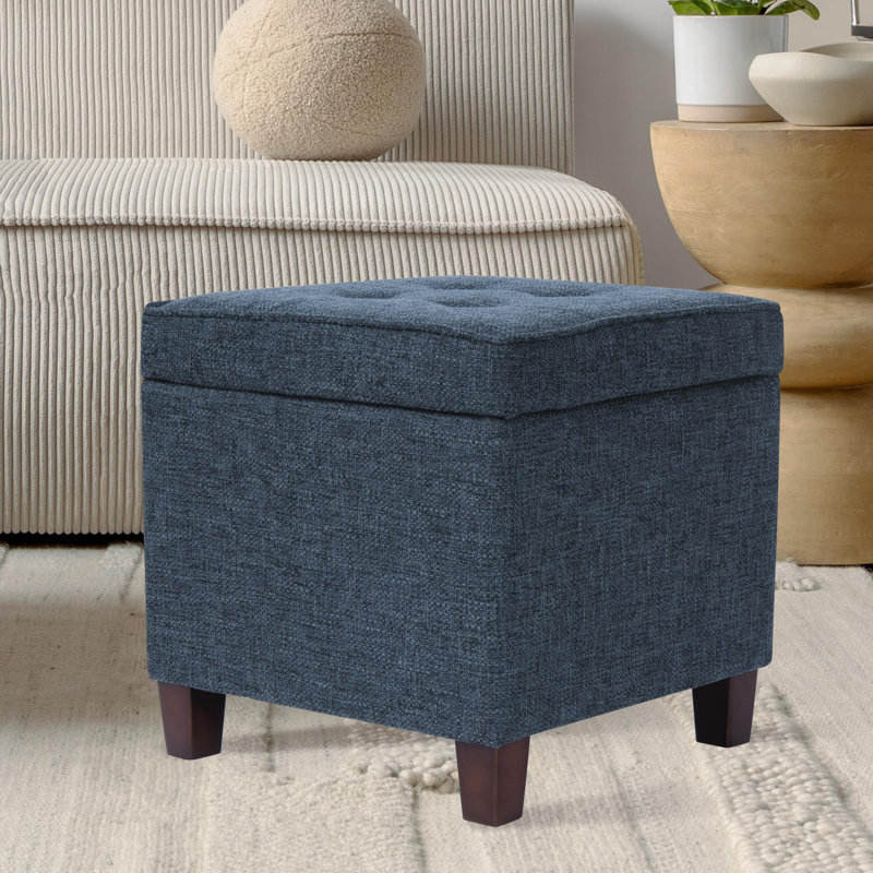 Small Textured Navy Tufted Storage Ottoman