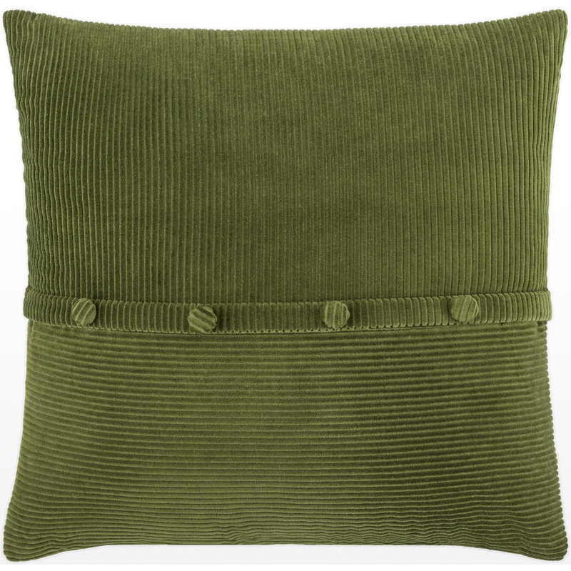 Housse et insert de coussin en velours côtelé, Vert, Carré 20 po, Polyester
