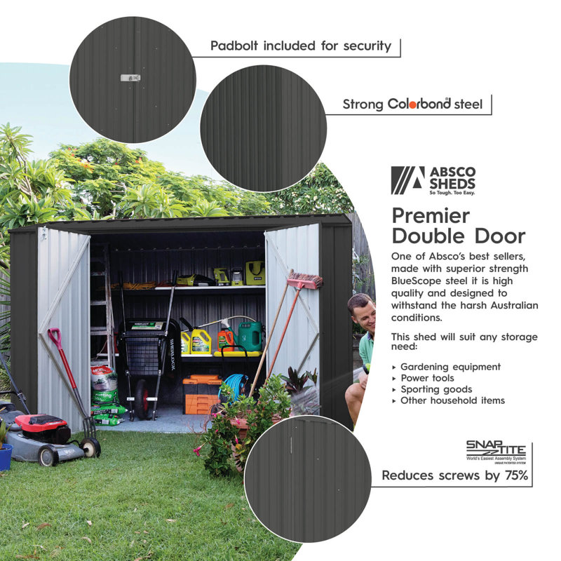 Monument Gray 10' x 7' Galvanized Steel Double Door Storage Shed