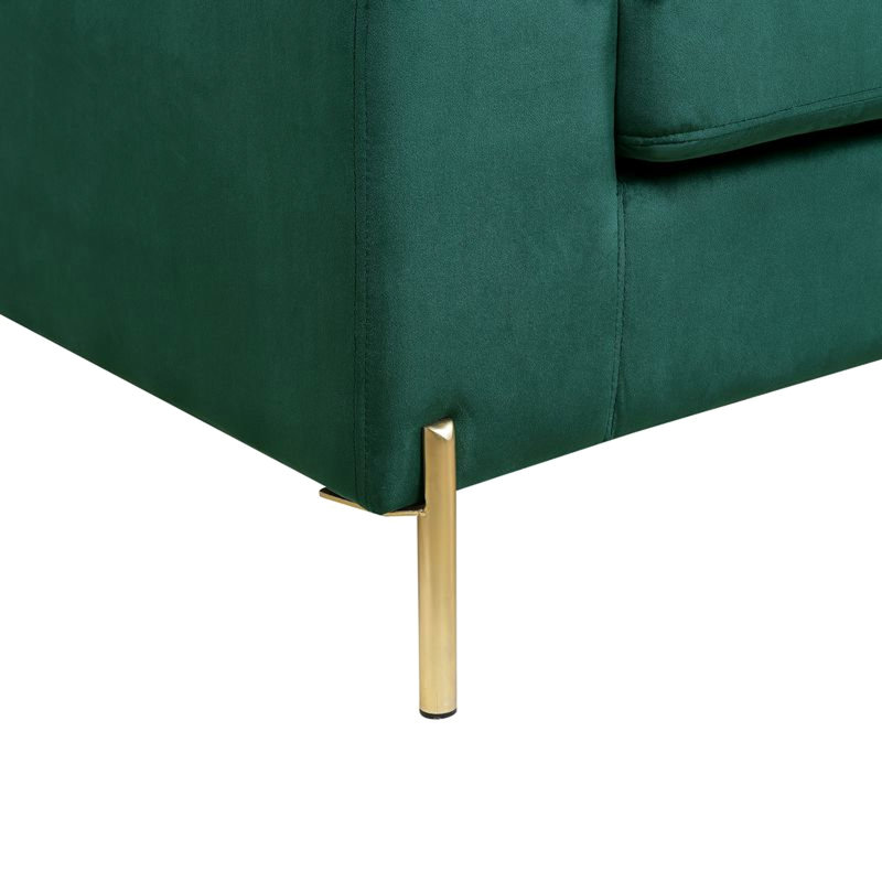 Velours en forme de L à 3 places de style Mid-Century et esthétique, structure en bois massif et d'ingénierie, pieds dorés élégants en laiton, accoudoirs avec coussins amovibles avec revêtement, revêtement, styles, structure, dossier en métal