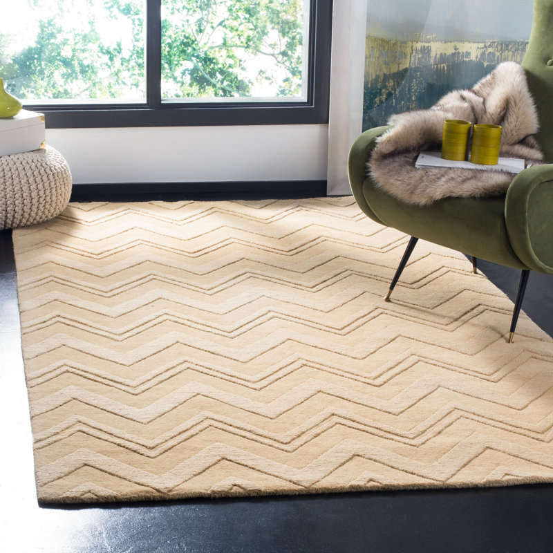 Tapis beige en laine noué à la main, Rectangle 4 pi x 6 pi