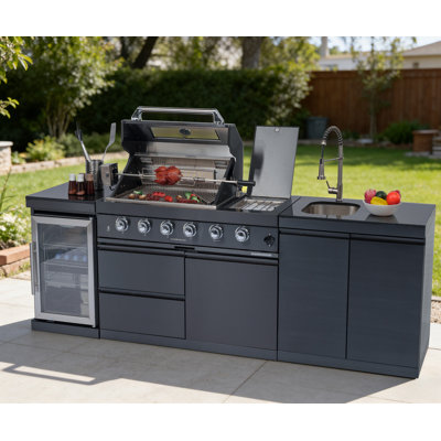 46 Inch 4 Burner Stainless Steel Gas Outdoor Kitchen Island With 72,000 Btu Grill, Wine Cooler, Rotisserie Kit, Granite Countertops, And Stainless Steel Sink