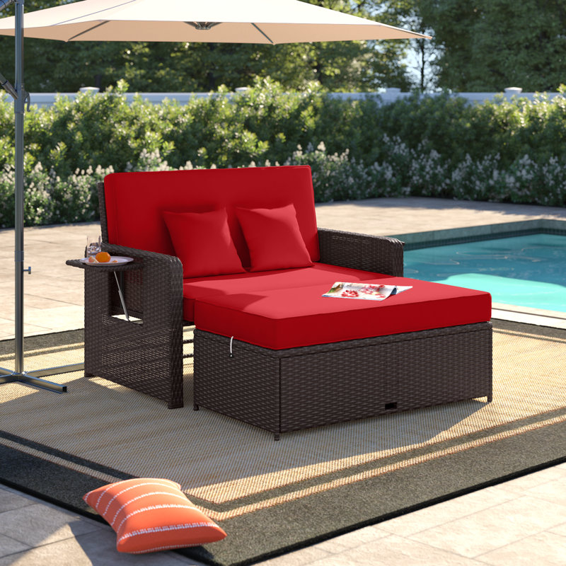 Armonee 67'' Wide Straight Wicker Loveseat with Cushions, Red