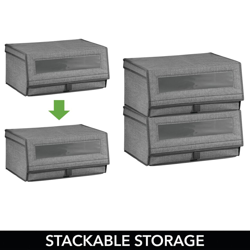 mDesign Large Fabric Closet Shoe Storage Box, Dark Grey