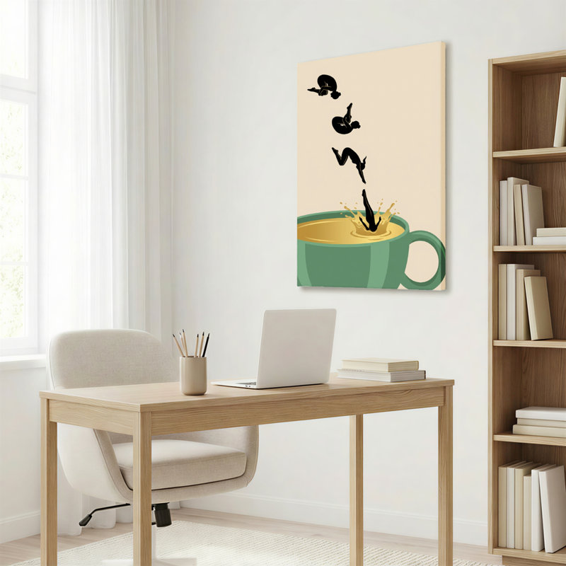 «Diving Cats Into Coffee Cup», ensemble de 1 reproduction d'art sur toile tendue, H 36 po x l 24 po