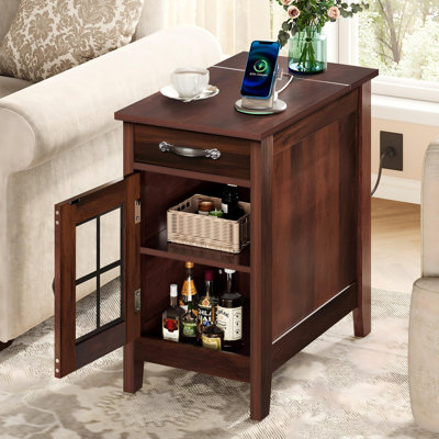 Analiesa End Table With Charging Station and Storage, Narrow End Table, Nightstand With USB Ports And Outlets, Side Table For Bedroom, Living Room
