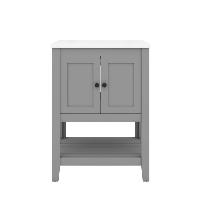 Meuble-lavabo moderne 24 po avec lavabo en céramique élégant et tablette ouverte, Gris