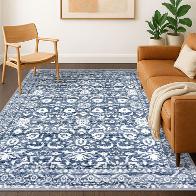 Vintage Floral Printed Washable Non-Slip Area Rug Living Room Rug Bedroom Rugs