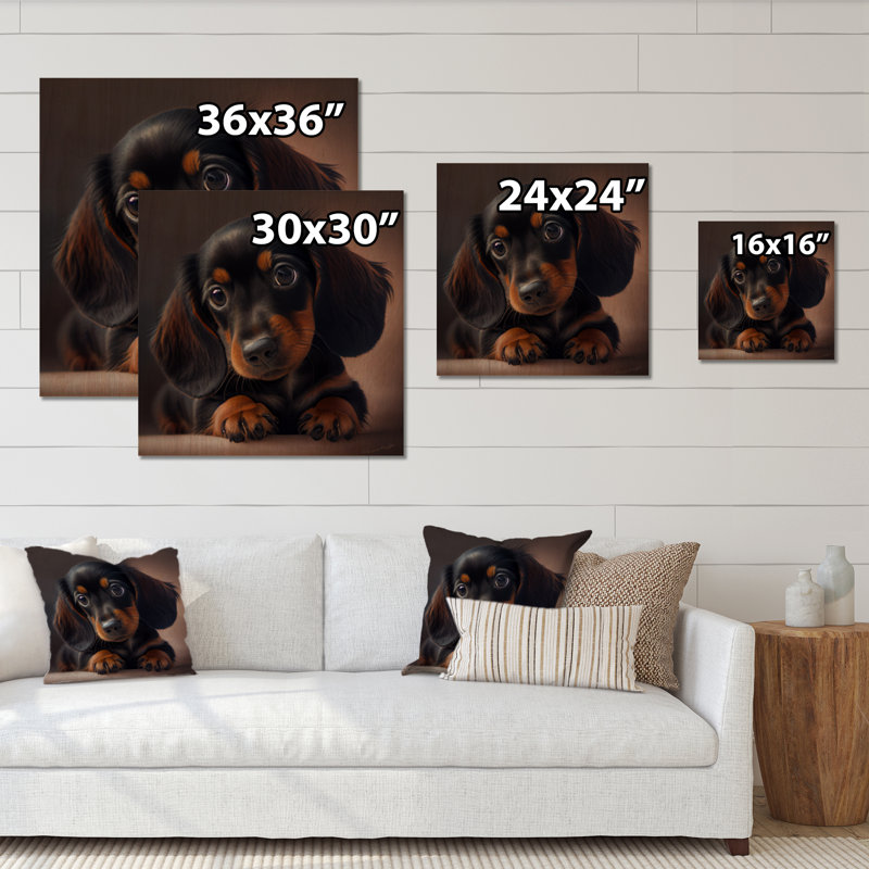 Mignon chiot teckel - impression de chien teckel, H 24 po x l 24 po x P 1 po, Bois enveloppé