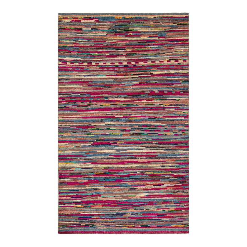 Rug & Kilim’S Moroccan Rug In Pink With Vibrant Polychromatic Stripes, Rectangle 9' x 12'