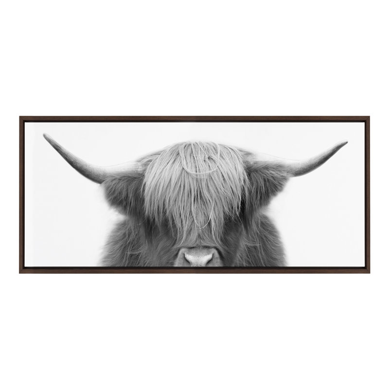 «Hey Dude Highland Cow BW» par The Creative Bunch Studio, reproduction d'art sur toile encadrée, H 18 po x l 40 po, Brun