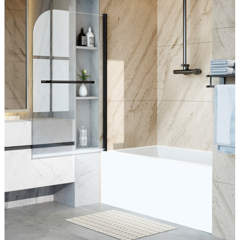 35 In. W X 55 In. H Frameless Pivot Tub Door 1/5" Clear Glass With Towel Bar, Chorme. 180 Degree Rotatable Bathtub Shower Door