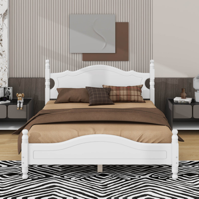 Queen Size Wood Platform Bed, White