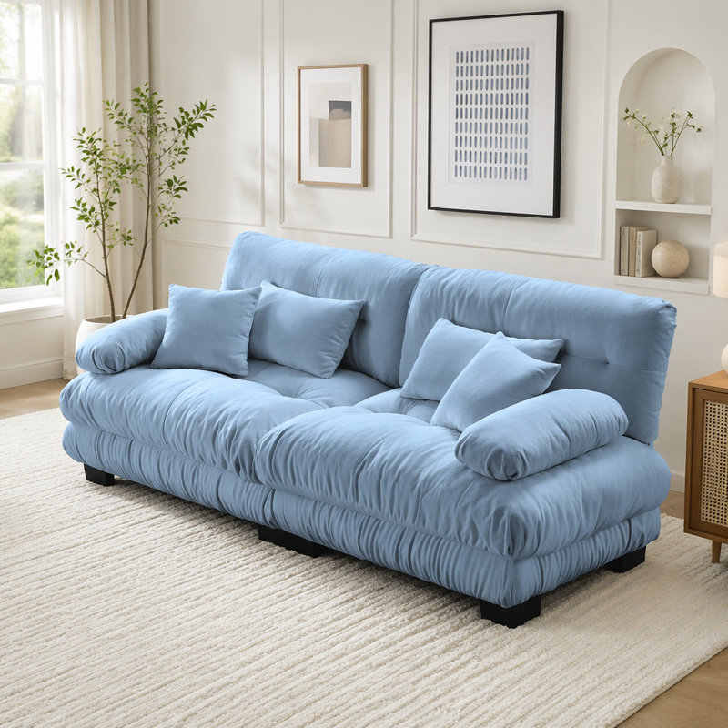 Canapé Cloud, canapé en chenille, Bleu + 2 sièges