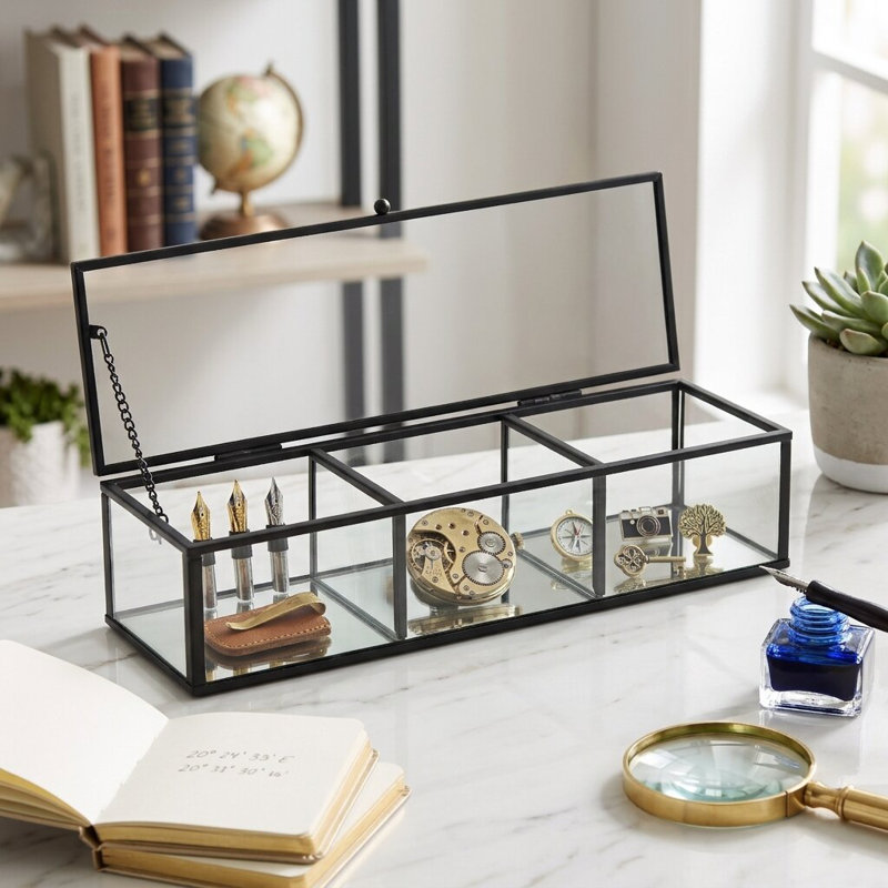 Boîte de présentation en verre à miroir 10,6 "avec 3 compartiments Verena, Noir