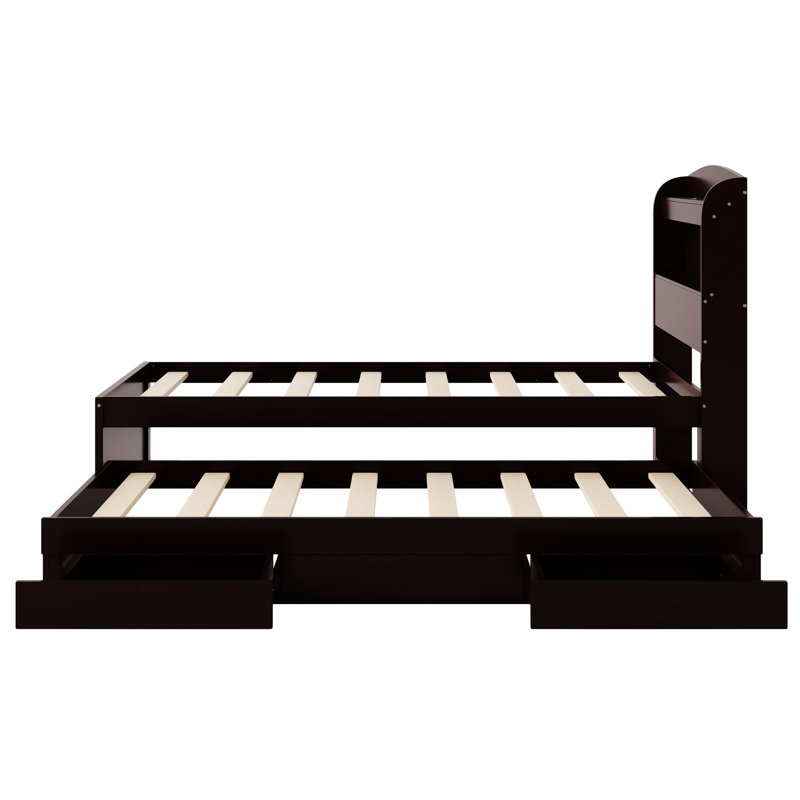 Bed With Trundle, Drawers and Outlet, Twin, Dark Brown