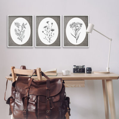 Ensemble de 3 giclées encadrées, ensemble de fleurs rétro