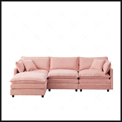 Canapé modulaire modulaire, canapé en tissu de chenille doux avec repose-pieds, canapé en L 3 places