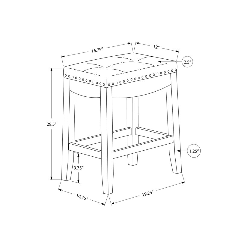 Tabouret de bar, ensemble de 2, hauteur de bar, siège de selle, bois blanc, aspect cuir gris, transitionnel