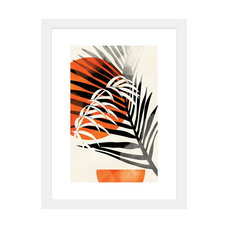 «Palm Leaves» par Ana Rut Bré - impression d'art graphique, H 24 po x l 16 po x P 1 po, Papier encadré blanc, Blanc
