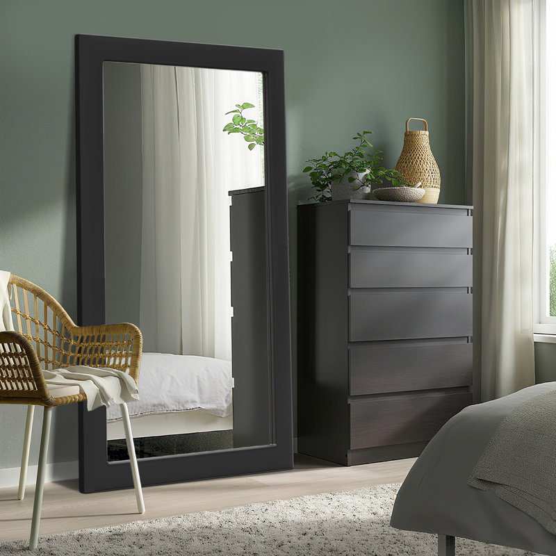 Miroir mural en bois surdimensionné pleine grandeur, 71 po x 32 po, Noir
