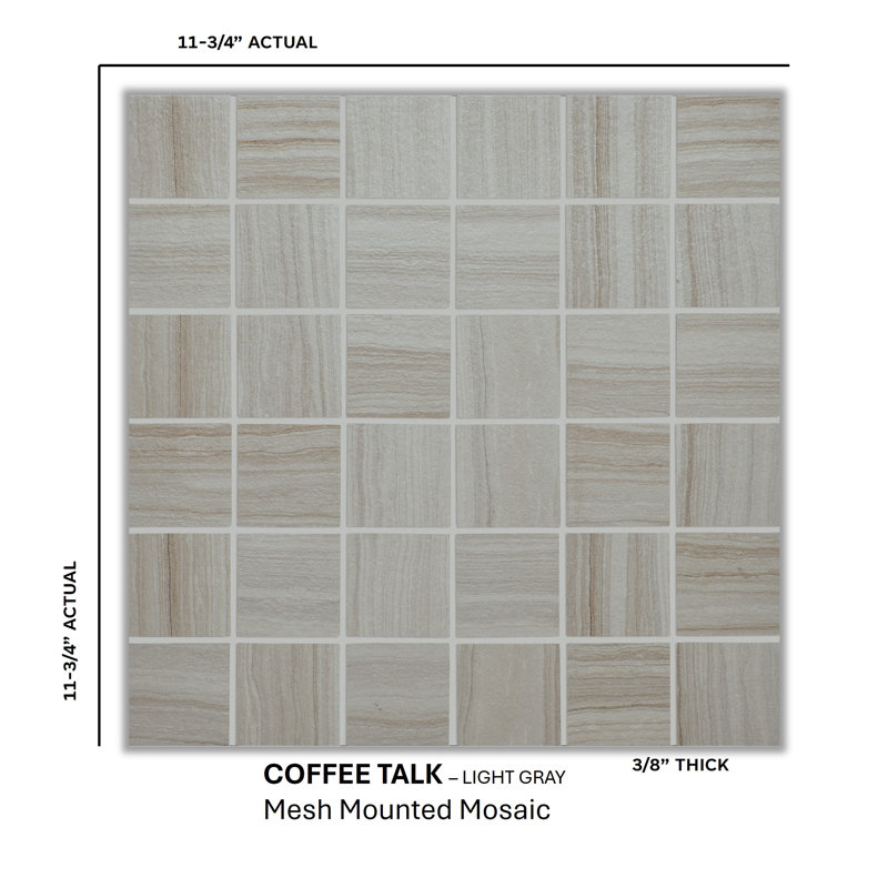 Coffee Talk Sheet-Mounted 2" x 2" Porcelain Stone Look Grid Mosaic Wall and Floor Tile, Light Gray