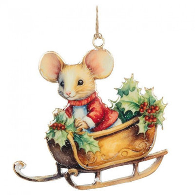 Mouse In Sleigh Ornament