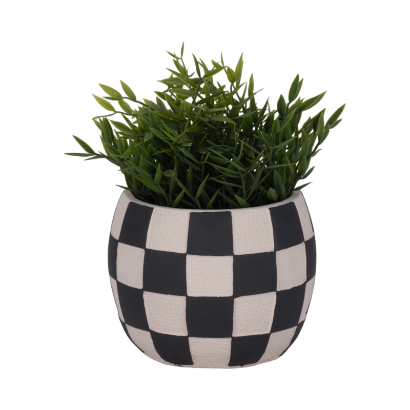 Sagebrook Home 8" Checkerboard Rounded Planter, Black/White, 5" H x 7" W x 7" D
